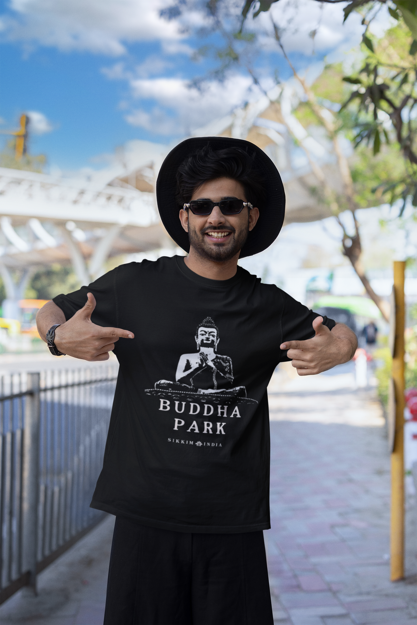 Buddha Park, Sikkim" Black Graphic T-Shirt