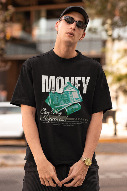 Premium "Money Can Buy Happiness" Black Graphic T-Shirt